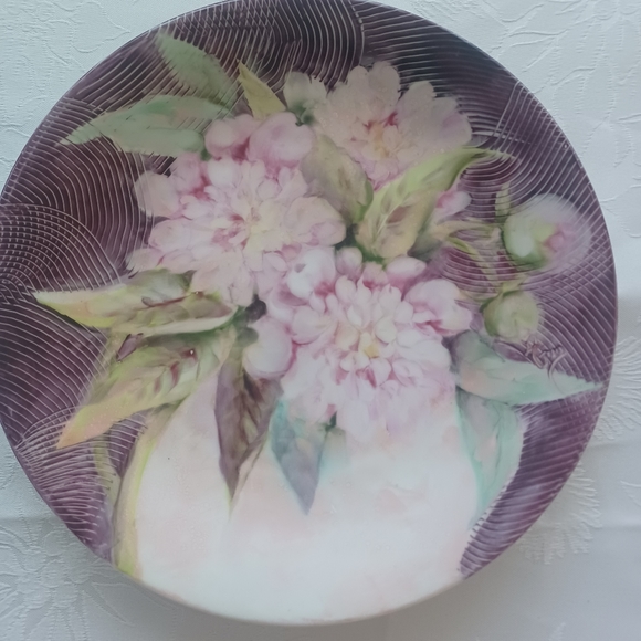 LIMOGES FRANCE 10"VINTAGE HAND PAINTED PLATE PEONIES - Picture 12 of 14